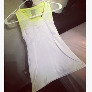 Lucky In Love Tennis Tank Neon Yellow White Lace